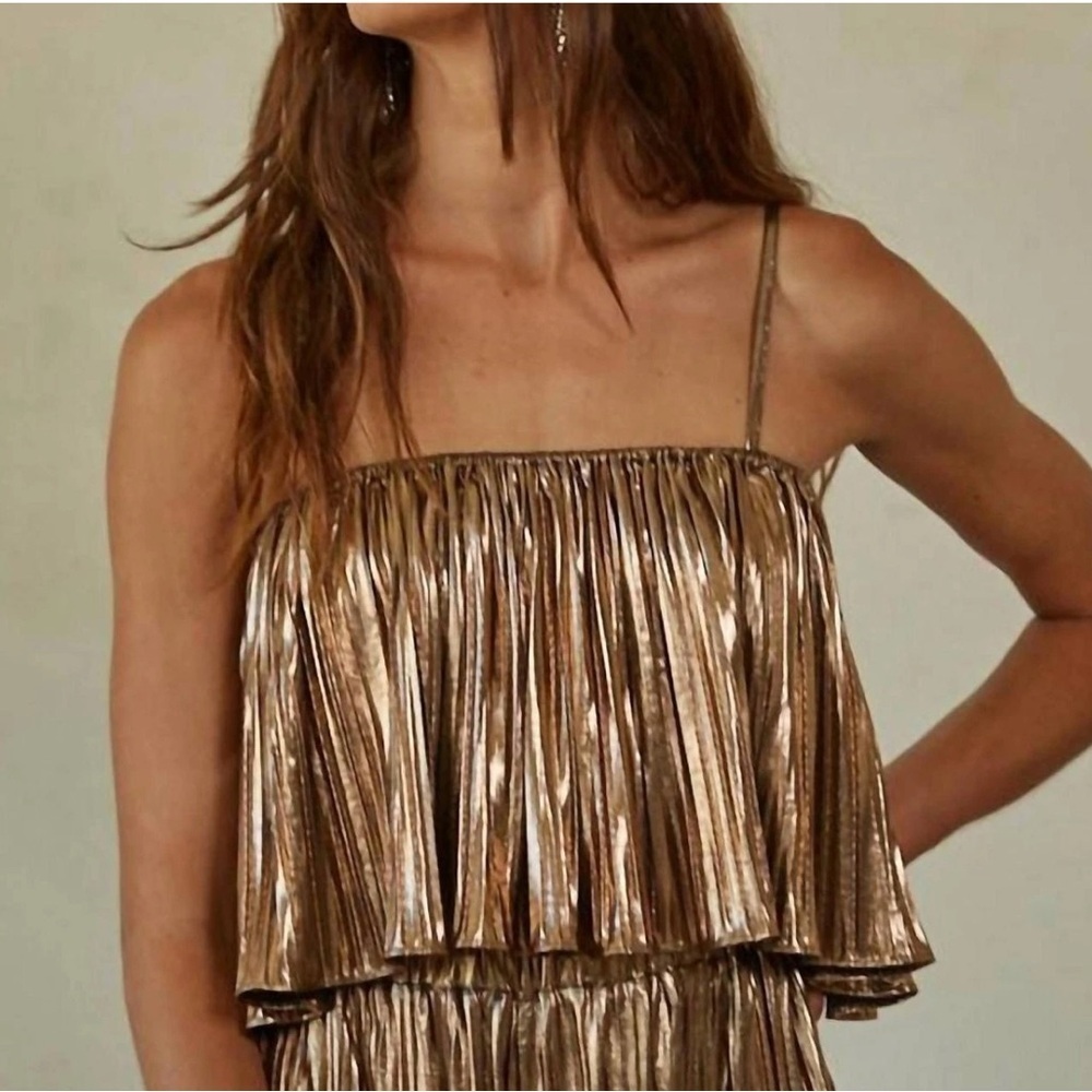 By Together Livia Crop Top Bronze Pleated Retro 70's Disco Bachelorette NWT S